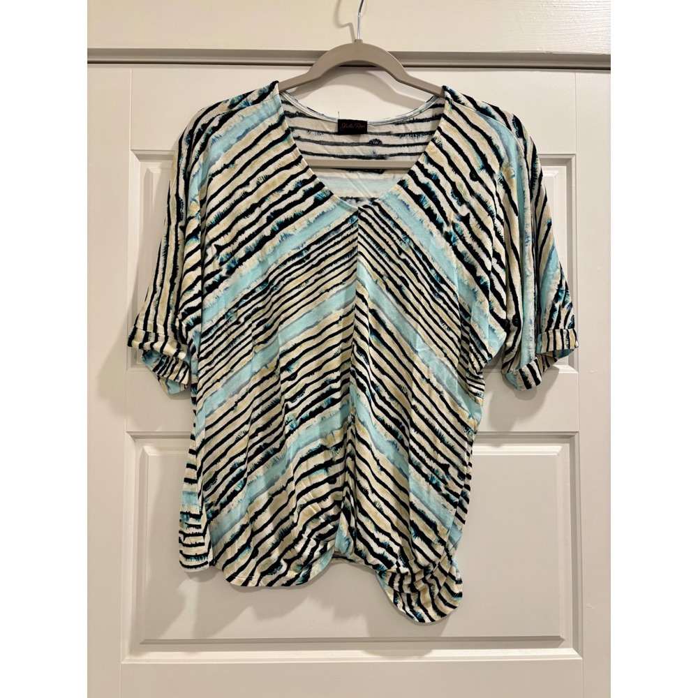 Shiela Rose Blue Striped V-Neck Twist Front Dolman Top Size M FT6027